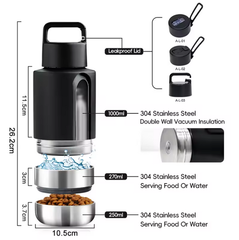 34oz Double Base Thermal Water Bottle with Carabiner Lid